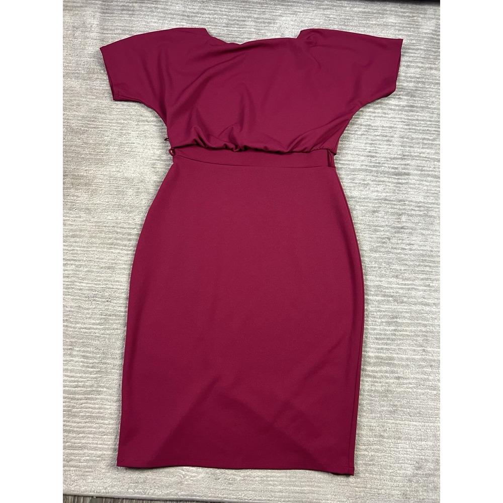 Kensie Dress Womens 14 Red Short Sleeve Midi Polyester Blend Casual Tie - Picture 8 of 13